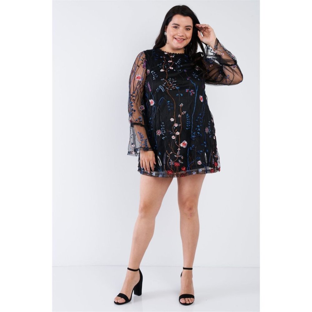 Lace Neck Mini Dress - Picture 2 of 3